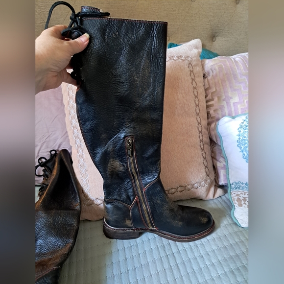 Bed Stu Manchester Distressed Leather Upper High Boots with Lace Accents - Picture 8 of 15